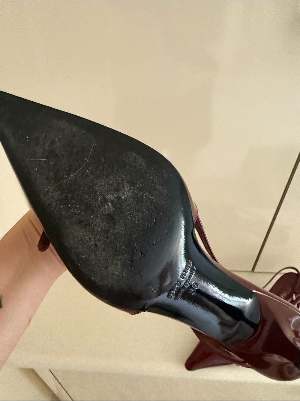 Miu Miu Burgundy Patent Leather Slingback Pointed Kitten Heels - Picture 5 of 5